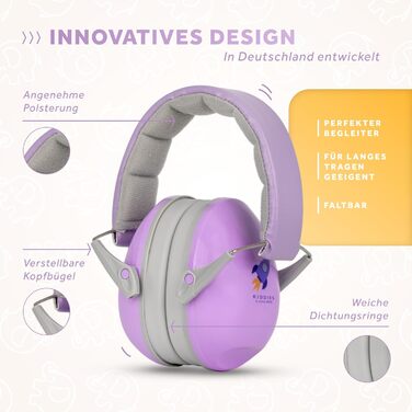 Schallwerk® Kapselgehörschutz Kiddies: Дитячий навушник шумозахисту для дітей | Комфортні навушники для повсякденного використання та заходів (Rocket Berry)