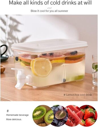 Drink dispenser with faucet, water dispenser for refrigerator, plastic water dispenser with lid, transparent, for parties, weddings, restaurant (5 l)