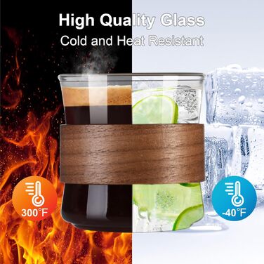 Набір чашок для еспресо ParaCity, 2 шт. з дерев'яним кільцем, склянка для еспресо та шнапсу з боросилікатного скла, прозора маленька чашка для еспресо, аксесуари для еспресо (240 мл)