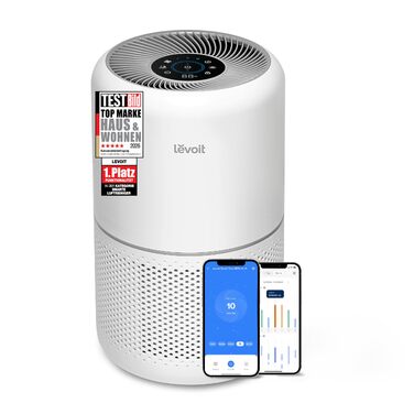 Повітряочисник LEVOIT з HEPA-фільтром: видаляє 99,97% цвілі, пилу, пилку, шерсті тварин. Індикатор якості повітря, автоматичний режим, CADR 240 м³/год для кімнат до 50 м², 22 дБ (нічний режим), таймер, білий