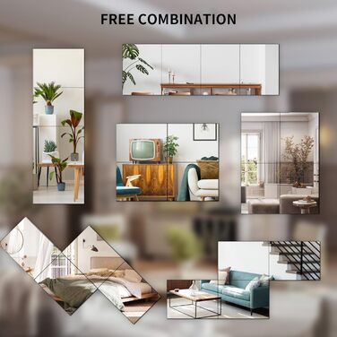 16 штук настінних дзеркал для плитки - проста установка, без рамки, 40x30 см для спальні, вітальні, ванної кімнати та домашнього спортзалу