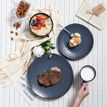 Stoneware Combination Service, vancasso GUTO Tableware Set, 32-piece Dinnerware Set with 8 Dinner Plates, Cake Plates, Bowls, and Cups each for 8 people
