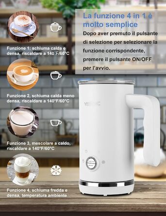 Електричний спінювач молока Yissvic 4-в-1 Cappuccino, 600 Вт, 300 мл, з нержавіючої сталі, антипригарне покриття