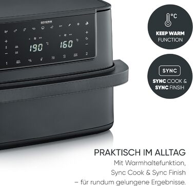 Фритюрниця Severin Max Zone Flex 9L з двома зонами приготування, чорна, з функцією сушки, 2600W