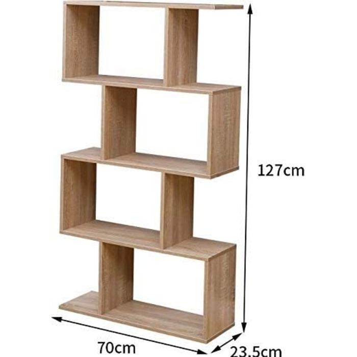 Etnicart Bookshelf, Oak Finish, Office, Modern, Double-Sided, 70x23.5x127.5cm Self-Supporting, Cube Design, Suitable for Entrance, Living Room, Children's Room, Wood Bookshelf, Office Shelf, DVD Cabinet