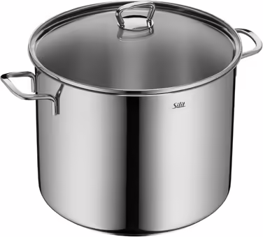 Silit Vegetable Soup Pot Induction 28cm, Glass Lid, 12L Tall Pot, Polished Stainless Steel, Large Induction Pot, Uncoated, Oven-Safe