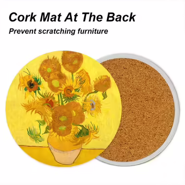 WOW DING Coasters for Drinks, Van Gogh Art, Ceramic Coasters – use 2 famous Van Gogh paintings, unique housewarming gifts, decoration