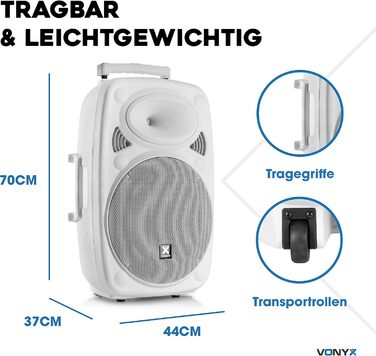 Vonyx Verve46 - портативна акустична система для вечірок з Bluetooth, 1000W, 2 мікрофони UHF, MP3, вбудований акумулятор, пульт ДУ - чорний