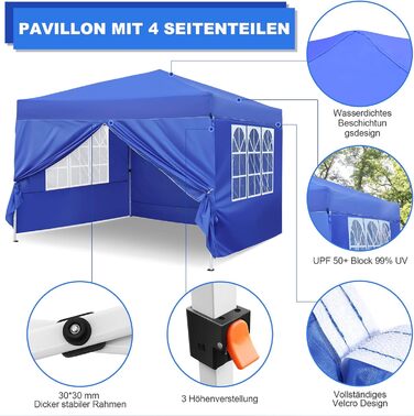 Gazebo, Leadyeah Pop-Up Pavilion with Sides, Foldable Camping Pavilion 2.5 x 2.5, Heavy-Duty Pavilion Tent, Completely Waterproof, 50+ UV Protection for Camping, Party - Beige (3mBlue)