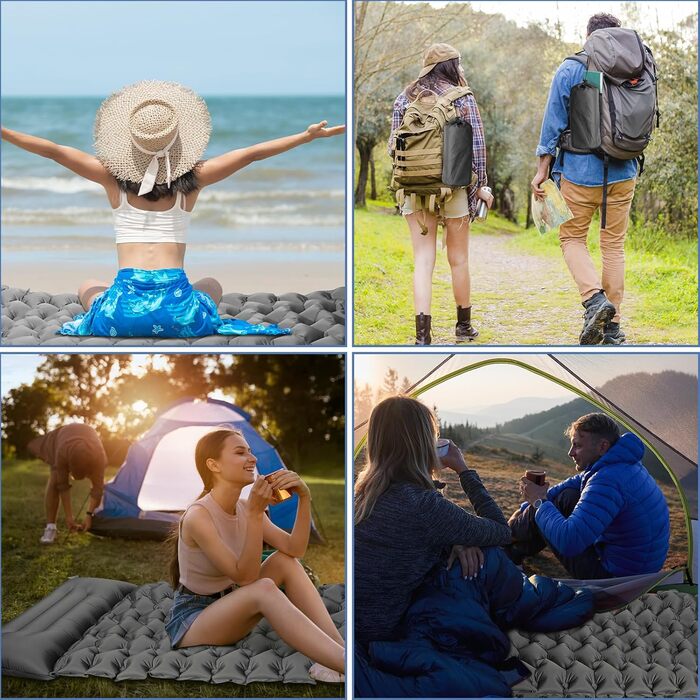 Килимок для кемпінгу Youxiu самонадувний, ультралегкий, сірий. Підходить для подорожей, піших прогулянок, наметів. Водостійкий, з насосом.