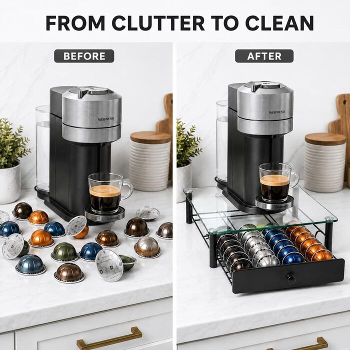 Підставка для капсул Nespresso Vertuo з міцного скла, чорна – для 40 капсул VertuoLine (Vertuo Next & Plus), економія місця