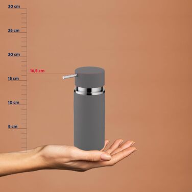 Дозатор мила Kela 300 мл PER, сірий керамічний, антиковзне покриття, помпова пляшка, дозатор миючого засобу, матовий світло-сірий