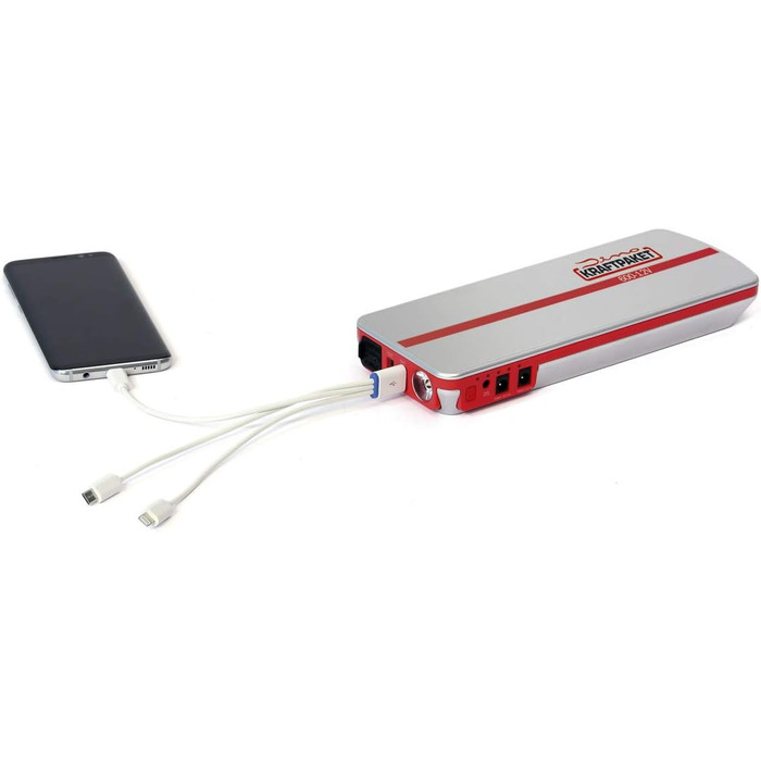 Портативний пусковий пристрій Dino KRAFTPAKET 12V-600A: для авто, мотоциклів та човнів. Підтримка різних типів акумуляторів (свинцево-кислотні, GEL, EFB, AGM). Ємність 66.6Wh, 18000mAh.