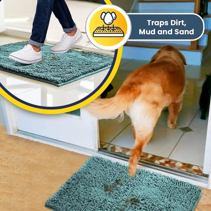 Гігроскопічний килимок для ванної та кухні Muddy Mat з мікрофібри та шенілю, протиковзкий вологий килим для дому та домашніх тварин, синій, M (76.2x48.2 см)