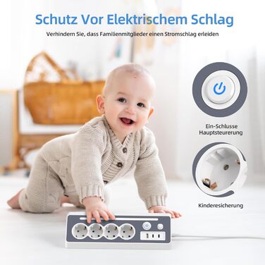 Мережевий фільтр з USB та Type-C, 4 розетки, 16A, 3680W, з вимикачами, захист від перенапруги, білий