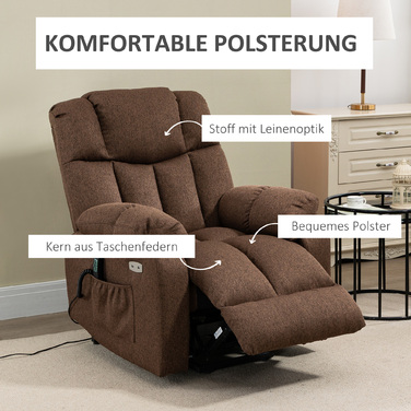 HOMCOM Electric TV Recliner with Lift Assist, Recliner with Remote Control, Power Cord, 58W, Brown, Steel, Polyester, 92 x 95 x 107 cm | Aosom