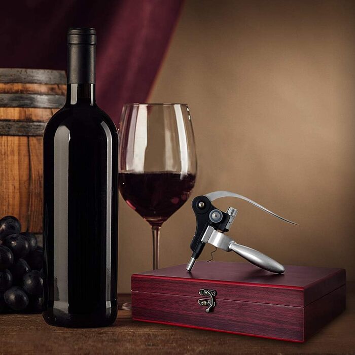 SumDirect Corkscrew, Wine Opener Set, Manual Wine Opener Kit, Zinc Alloy Handle Corkscrew, Deluxe Wine Opener Accessories with 9 Pieces, Elegant Design Set with Dark Cherry Wood Box