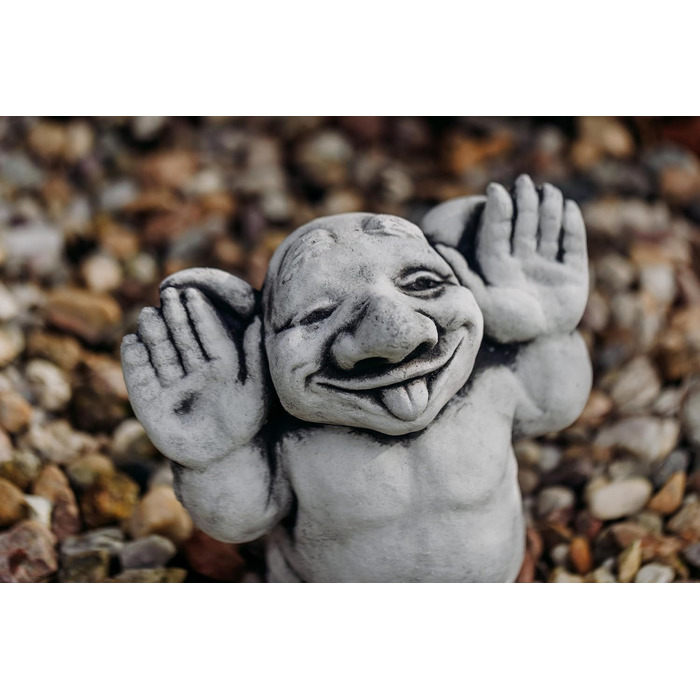 gartendekoparadies.de Massive Stone Figure, Funny Troll. Hello, here I am! Height 25 cm, Grey, 6 kg, made of cast stone, frost-resistant figure for outdoor use.