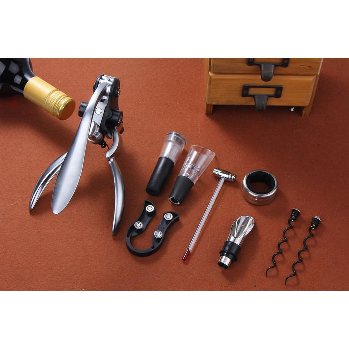 Corkscrew, GWCLEO Luxury Wine Opener with Elegant Gift Box, Sommelier Set with Bottle Opener, Foil Cutter, Wine Aerator, Drip Rings, Wine Stoppers, Wine Pourer, Wine Thermometer, Wine Vacuum Pump