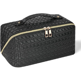 Косметичка для подорожей, PU шкіра, велика місткість, водонепроникна, чорна з геометричним візерунком