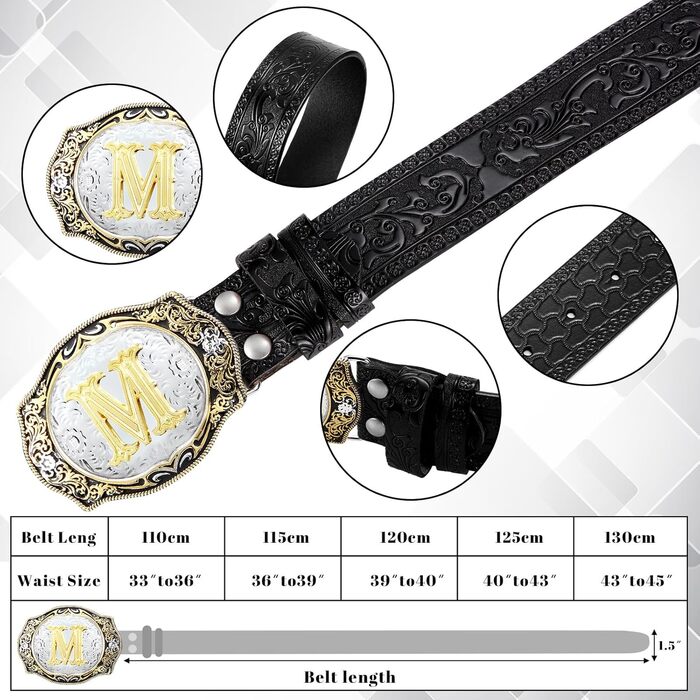Шкіряний чоловічий ремінь у стилі вестерн Jadive з пряжкою-літерою M, ковбойський пояс для джинсів та родео