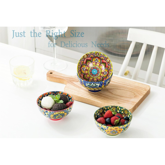 Набір супових тарілок Henten Home, 4 шт. - 360 мл, кераміка, для супу, десерту, морозива, богемний стиль