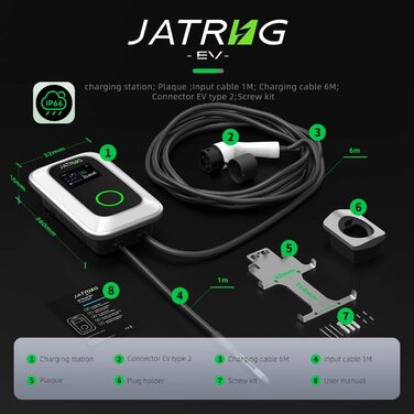 Зарядна станція для електромобіля 7kW 32A Type 2 WiFi-APP однофазна 230V (6м) - Швидка зарядка EV Wallbox IEC 62196-2