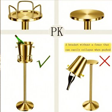 Ейскюбель: Якісний ес-кюбель з нержавіючої сталі для барів, вечірок, весіль, вина, шампанського, спиртних напоїв. Зберігає лід 3-6 годин, золотий, 3FT (91 см).