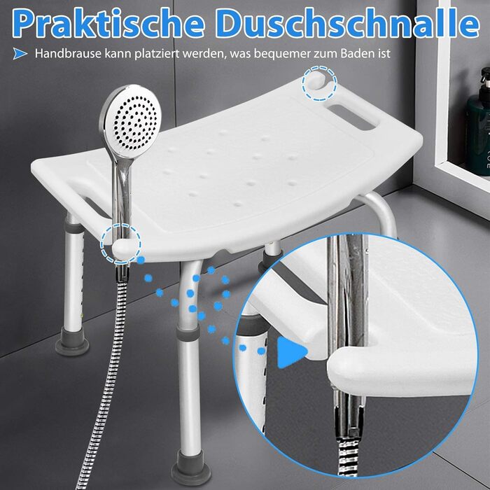 AUFUN Shower Stool Adjustable Height 35-51cm Shower Stool U-Type Non-Slip Bath Seat Shower Aid Shower Seat made of Aluminum and Plastic for Elderly, Pregnant Women (Shower Stool)