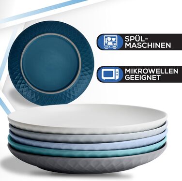 MIAMIO Набір посуду з 24 предметів з кераміки (тафельсервіс) для 6 осіб, Palmanova Kollection, великі тарілки (6 шт.), блакитні, сумісний з мийною машиною та мікрохвильовою піччю