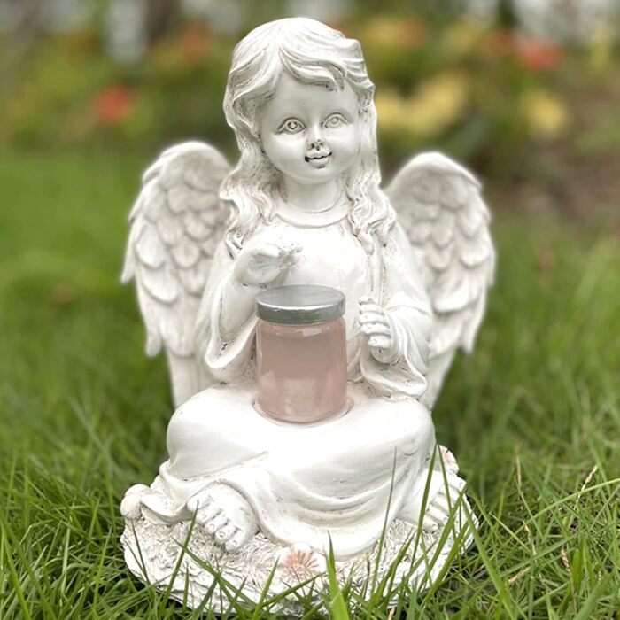 Tuzsocr Angel Garden Figurines Solar Stake Lights for Outdoors, Weatherproof Grave Decorations for Cemetery Outdoor Garden Decor