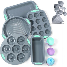 Encounter 41-Piece Silicone Baking Pan Set: Silicone Cake Molds, Baking Sheet, Donut Pan, Silicone Muffin Pan with 36 Pack Silicone Baking Cups, Dishwasher Safe