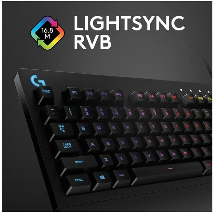 Ігрова клавіатура Logitech G213 Prodigy з RGB-підсвічуванням, програмовані клавіші G, мультимедійне керування, підставка для зап'ястя, захист від бризок, QWERTZ-розкладка (німецька)