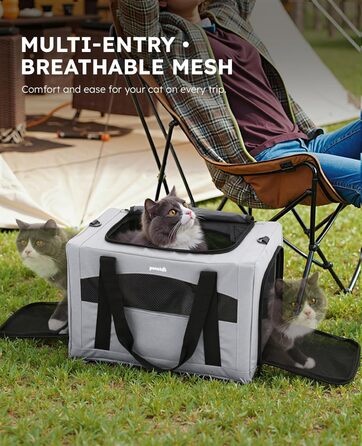 Транспортна сумка для кота Pecute: міцна, легка, складана, для подорожей (темно-зелений/сірий)