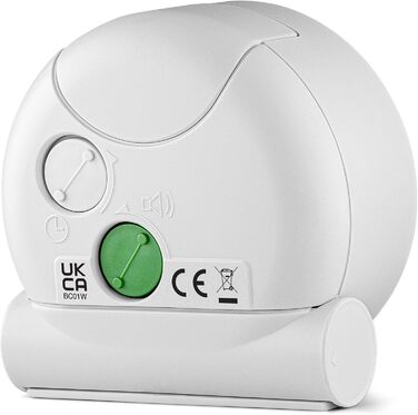 Braun Classic analog alarm clock with snooze function and light, quiet quartz movement, crescendo alarm in white, model BC01W.