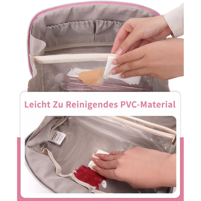 Косметичка для подорожей Wandering Nature для жінок: велика, водонепроникна, з відділенням для пензликів, рожева (патент)