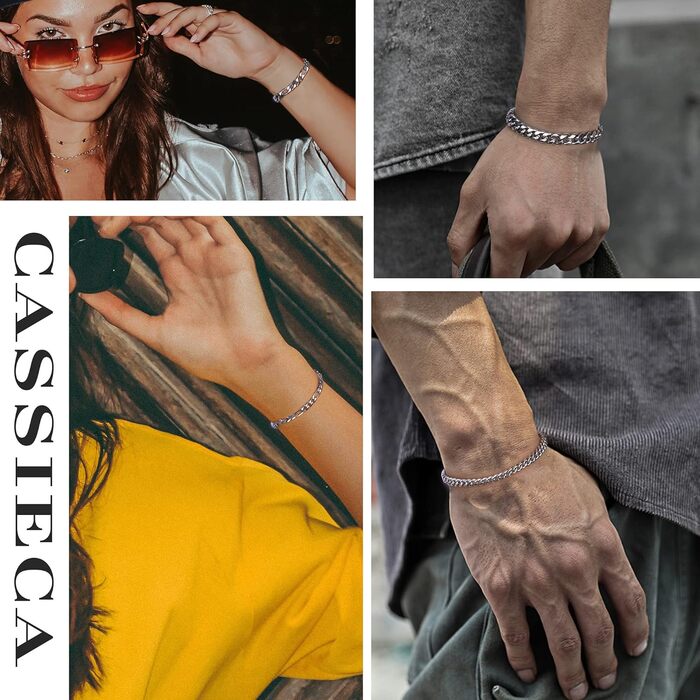 Чоловічий браслет Cassieca з нержавіючої сталі, панцерна/кубинська ланцюгова браслет, 5 мм/9 мм, 17/21/23 см, хіп-хоп, реперський стиль, модні прикраси, подарунок у коробці