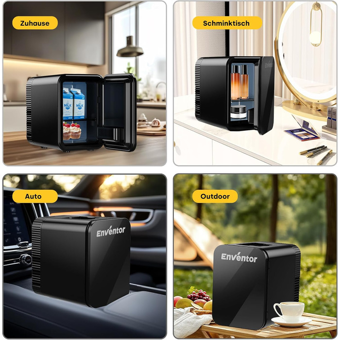 Mini холодильник Enventor 10L: для кімнати, авто, офісу. Охолодження та нагрів, 12V/220V, тихий, чорний