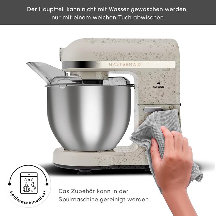 Планетарний міксер-кухонний комбайн Karaca Mastermaid Chef Pro 1500W, 5 л, колір Soft Cream (кремовий), з насадками для замішування, збивання та змішування