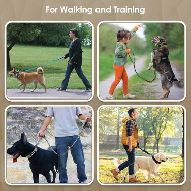 Тактична повідок для собак AUBELL, міцна, світловідбиваюча, без натягу, з амортизатором, для середніх та великих собак, з зручним двошаровим ручним захопленням, автомобільний ремінь безпеки, обертання на 360°, зелений (4-6 футів, коричневий)