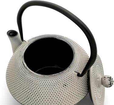 Bredemeijer Blue Flat Asia Teapot 1.1 Liter Cast Iron - Asia Cast Pot with Stainless Steel Tea Filter Strainer (1100ml, Black)