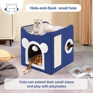 Кігтечка-будиночок для котів та маленьких собак з інтегрованим ковзаном, синього кольору