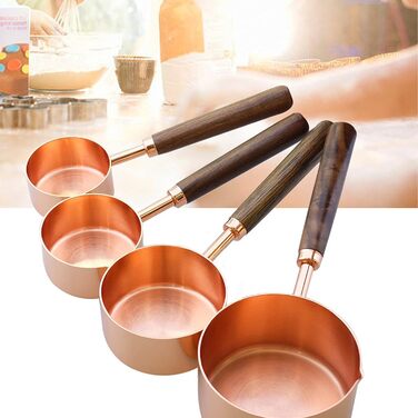 Measuring Spoon Set, 4 Measuring Cups in Rose Gold with Scale, Stainless Steel Measuring Spoons for Kitchen Utensils (Size: L)