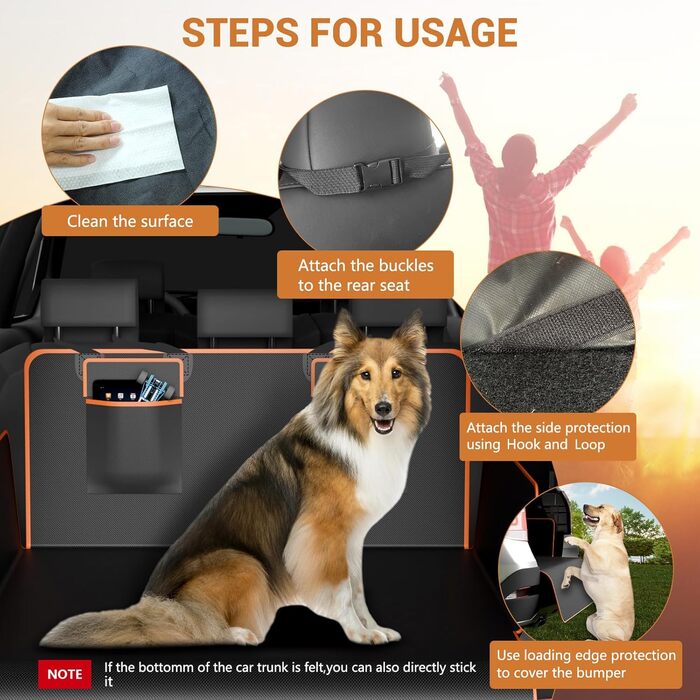 Захист для багажника автомобіля для собак з боковими та захистом краю, універсальна сумка 185x102 см, 600D, водонепроникний, стійкий до подряпин, килимок для багажника для собак, покривало для автомобіля, SUV, Van, Оранжевий