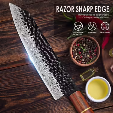 BILLION DUO Damascus Steel Kiritsuke Chef's Knife 21cm, 67 Layer VG10 Damascus Steel Kitchen Knife, Professional Chef's Knife, Damascus Knife with Wooden Handle - HGBY Series