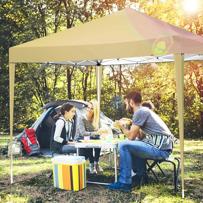 COBIZI Pavilion - Waterproof, Stable, Winter-Proof, Foldable, Pop-Up Gazebo/Party Tent for Beach, Wedding, Garden - with 4 Side Panels, UV Protection 50+, Adjustable Height (Khaki, 3x3m)
