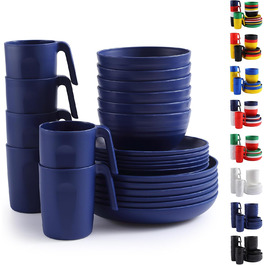 Набір посуду Berglander з білого пластику (24 шт) для 6 осіб: тарілки, миски, чашки | Berglander