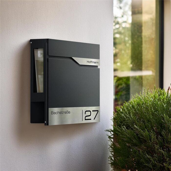 Поштовий ящик Metzler® з газетницею та індивідуальним написом з нержавіючої сталі V2A, антрацит Ral 7016. Гарантія 10 років, сучасний дизайн, стійкий до корозії.