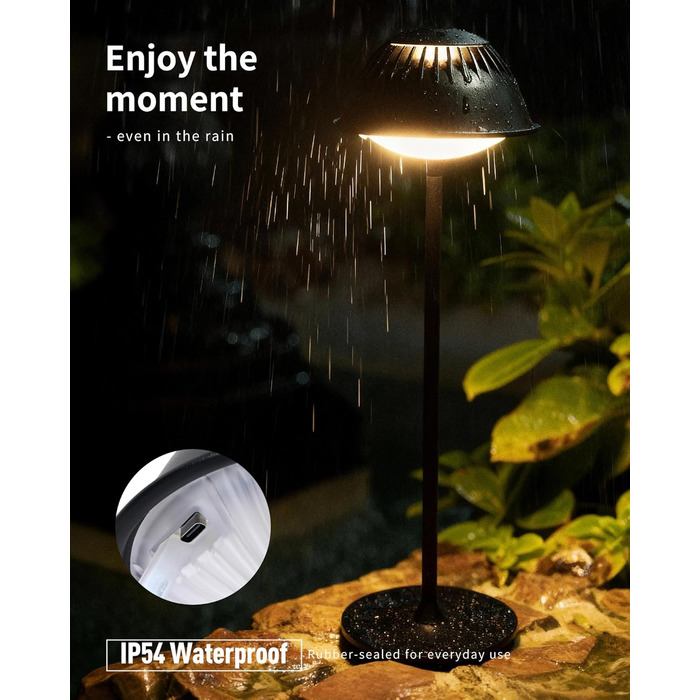 Світлодіодна настільна лампа бездротова LED для вулиці та дому, димована, з акумулятором 5200mAh, водонепроникна IP54, чорна (2 шт)