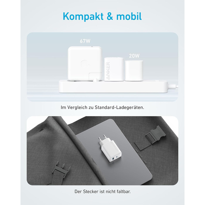 Зарядний пристрій Anker 20W USB-C, адаптер живлення для iPad, швидка зарядка, сумісний з iPhone 17/16/15, кабель USB-C 150 см